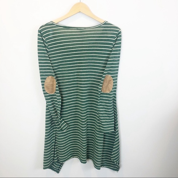 Umgee Green Striped Tunic Dress with Elbow Patches - Picture 4 of 7